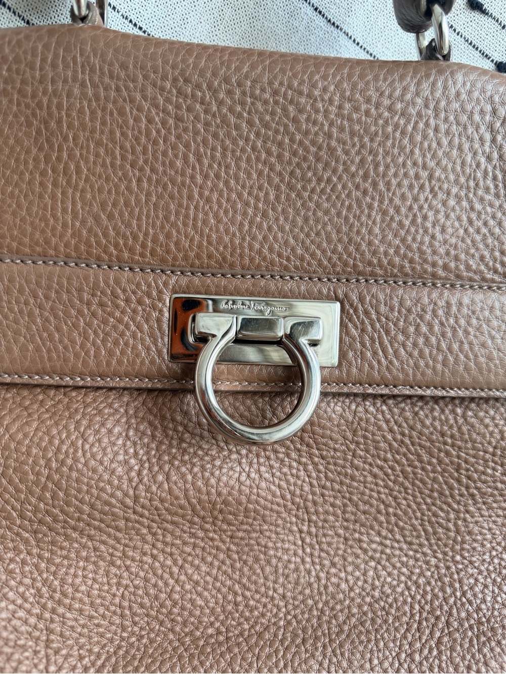 Salvatore Ferragamo Brown Pebbled Leather Top-Handle Bag - Picture 3 of 10